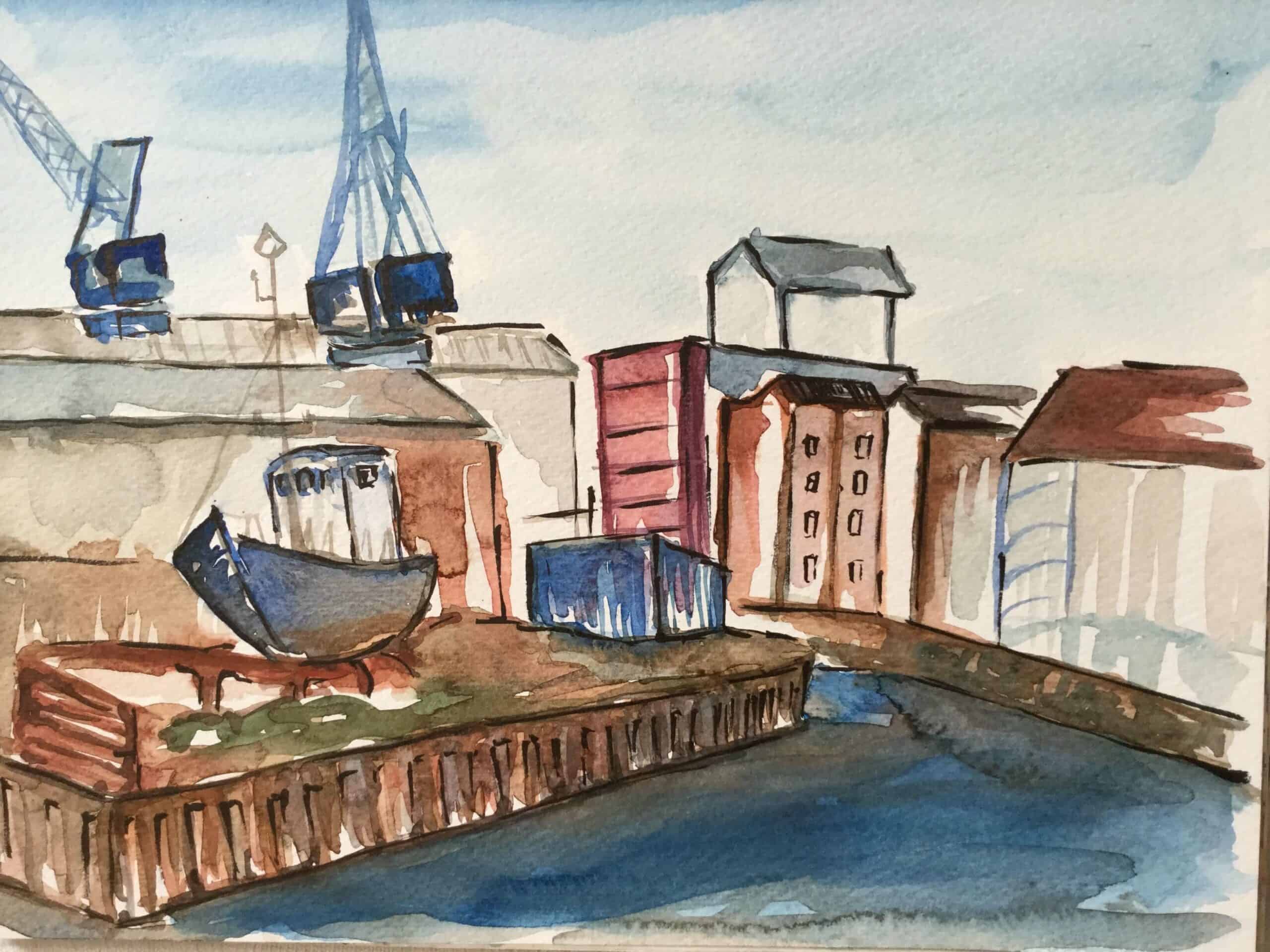 Aquarell vom Hafen Lübeck